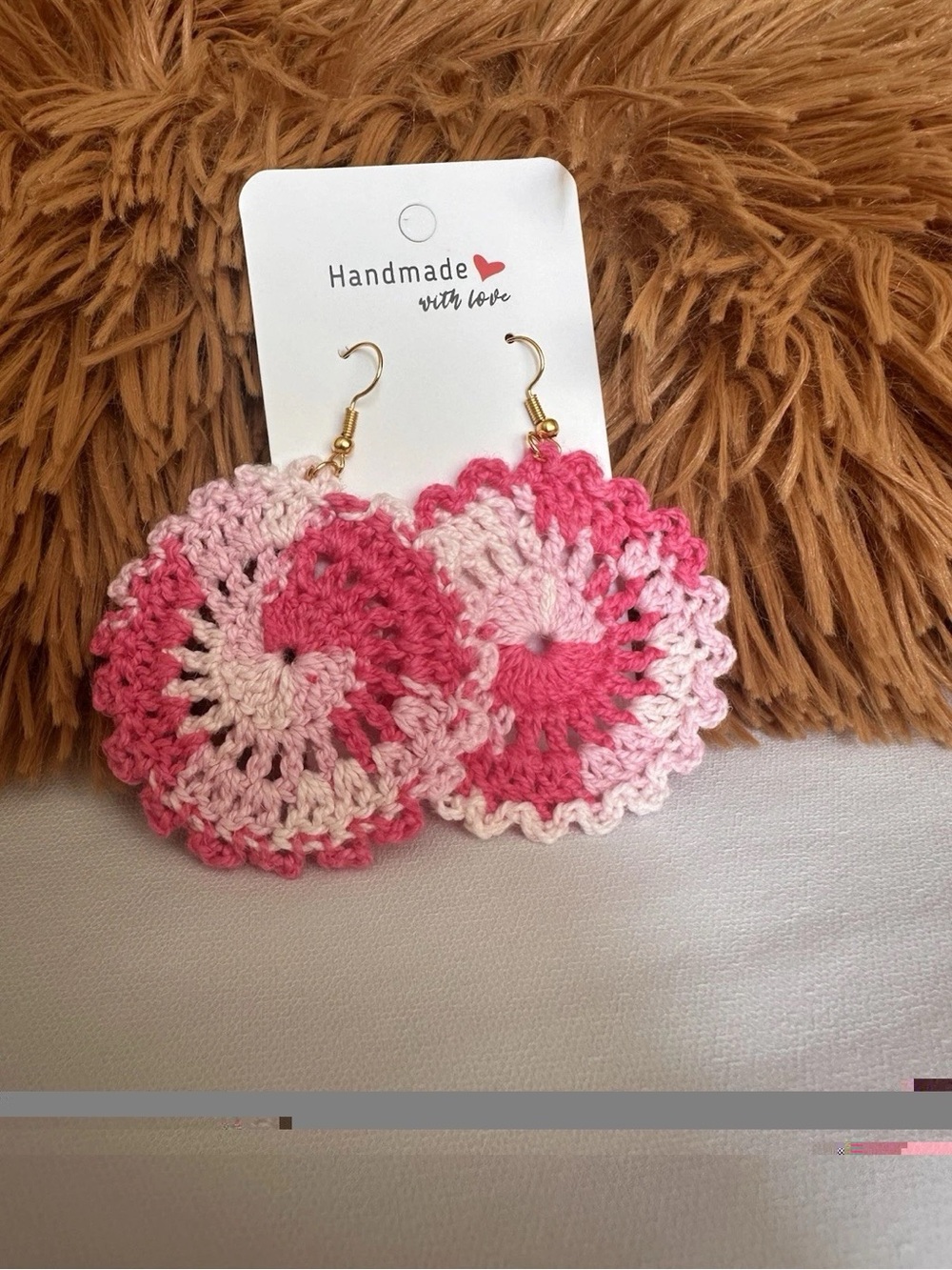 Handmade Pink Crochet Spiral Earrings
